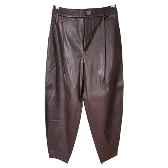 Aeron Barrel Leg High Rise Faux Leather Reddish Brown Pant - Picture 4 of 8